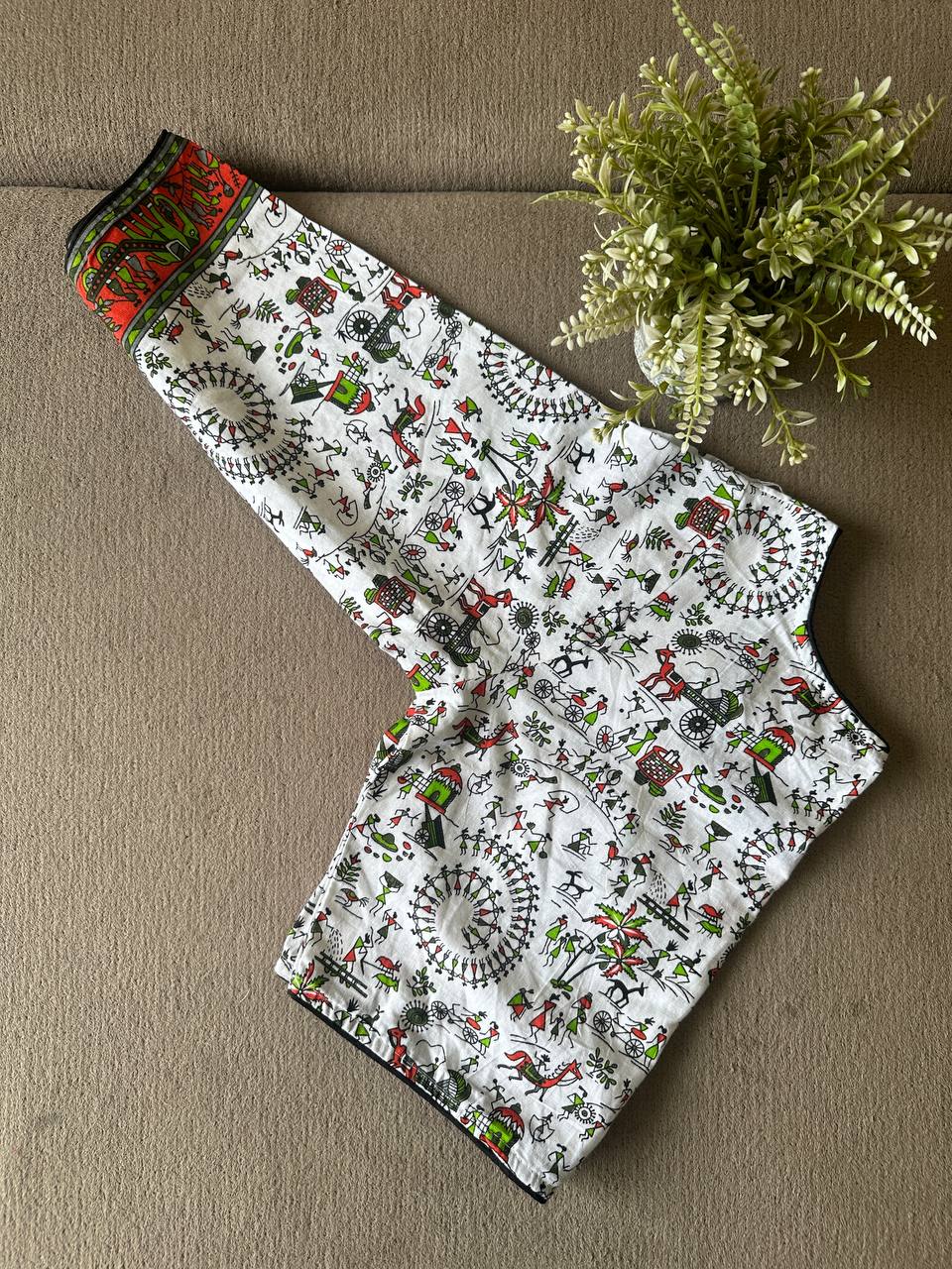 Vintage Worli Printed 3/4th Sleeves Pure Cotton Blouse