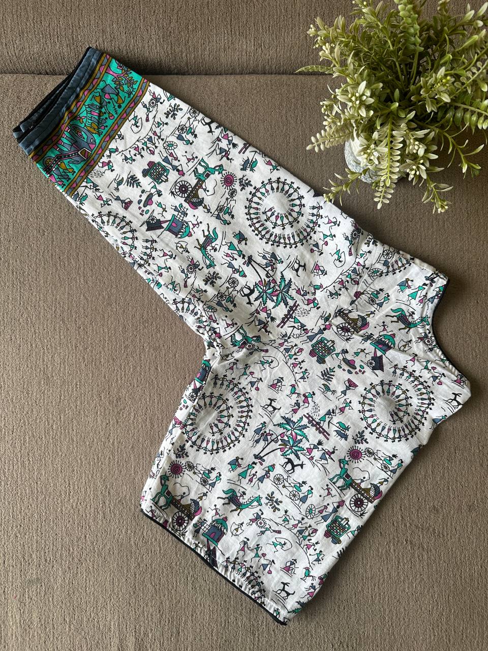 Vintage Worli Printed 3/4th Sleeves Pure Cotton Blouse