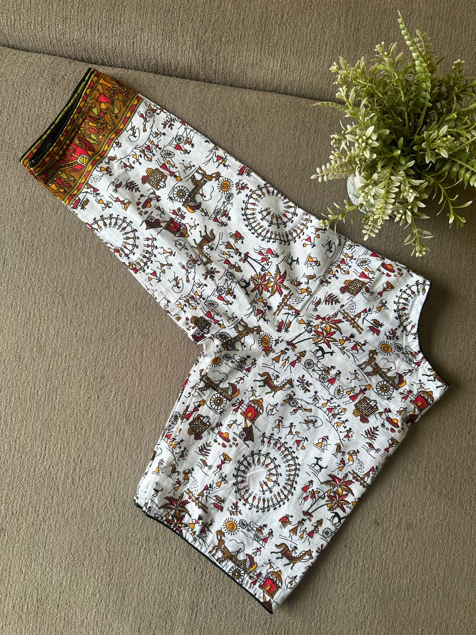 Vintage Worli Printed 3/4th Sleeves Pure Cotton Blouse