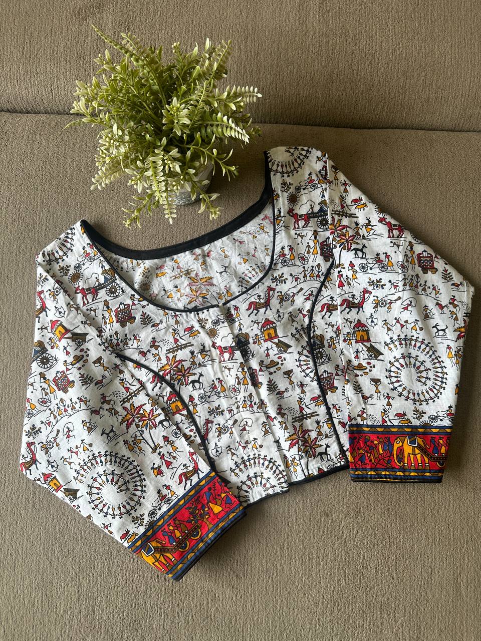 Vintage Worli Printed 3/4th Sleeves Pure Cotton Blouse
