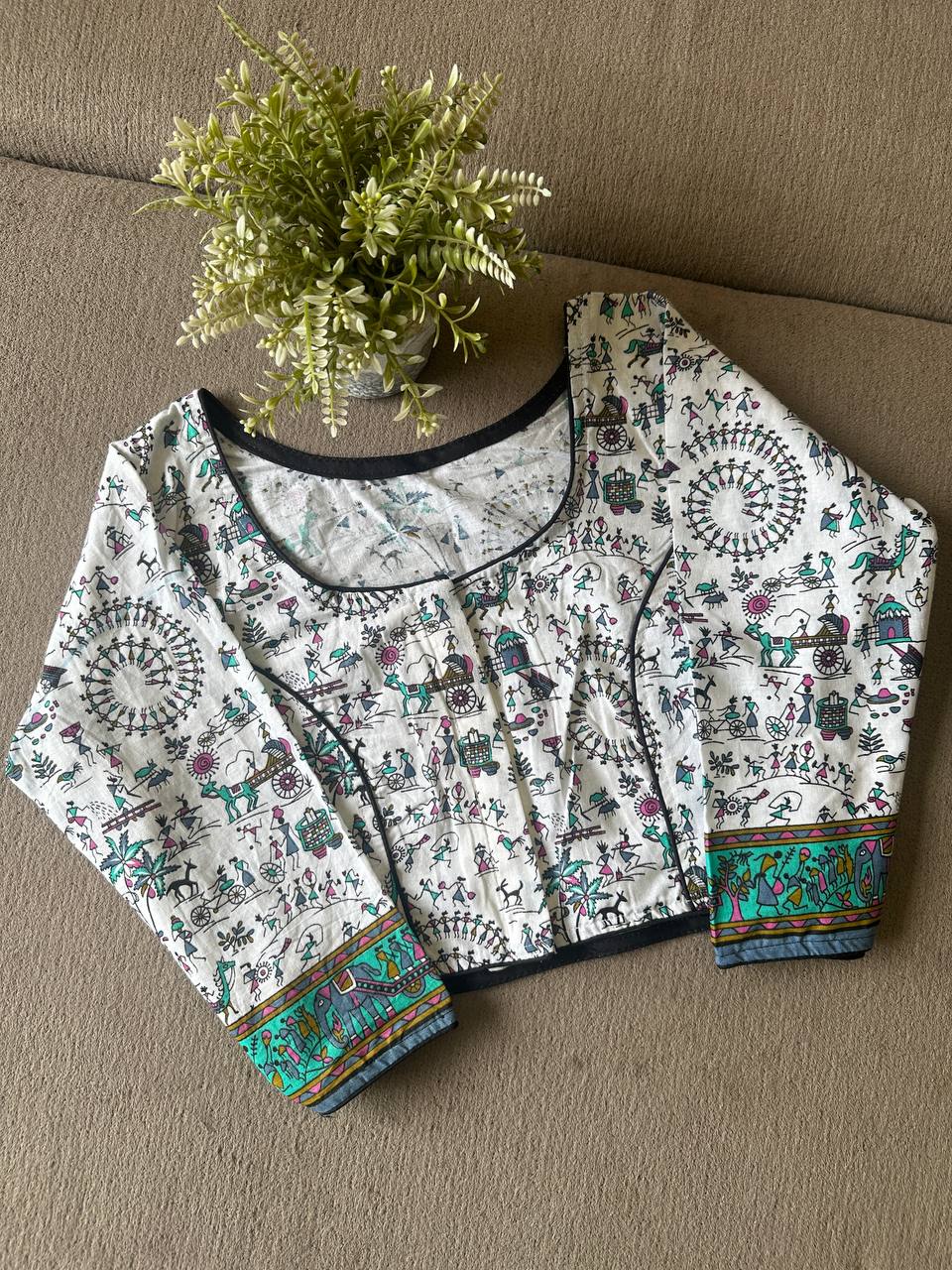 Vintage Worli Printed 3/4th Sleeves Pure Cotton Blouse