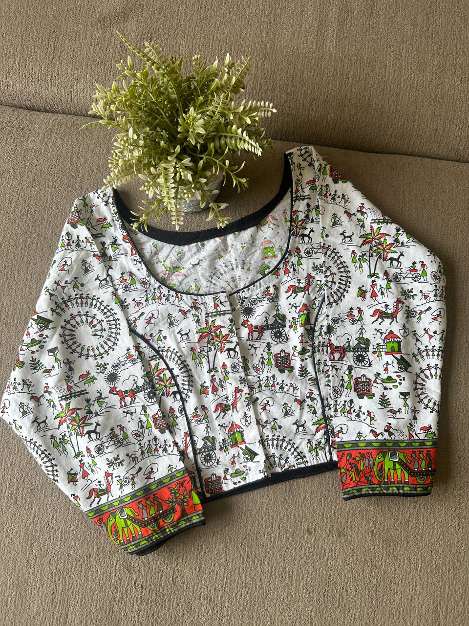 Vintage Worli Printed 3/4th Sleeves Pure Cotton Blouse