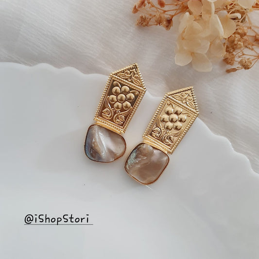 Antique Hammered Earrings With Baroque Pearls