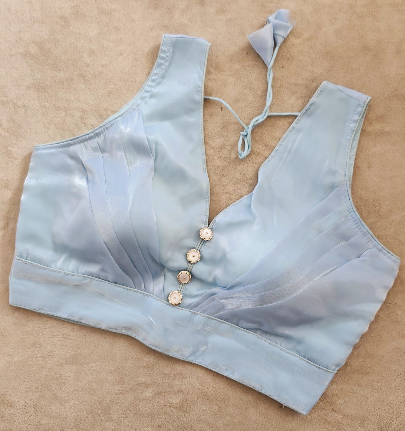 Blooming Organza Pleated Blouse With Buttons