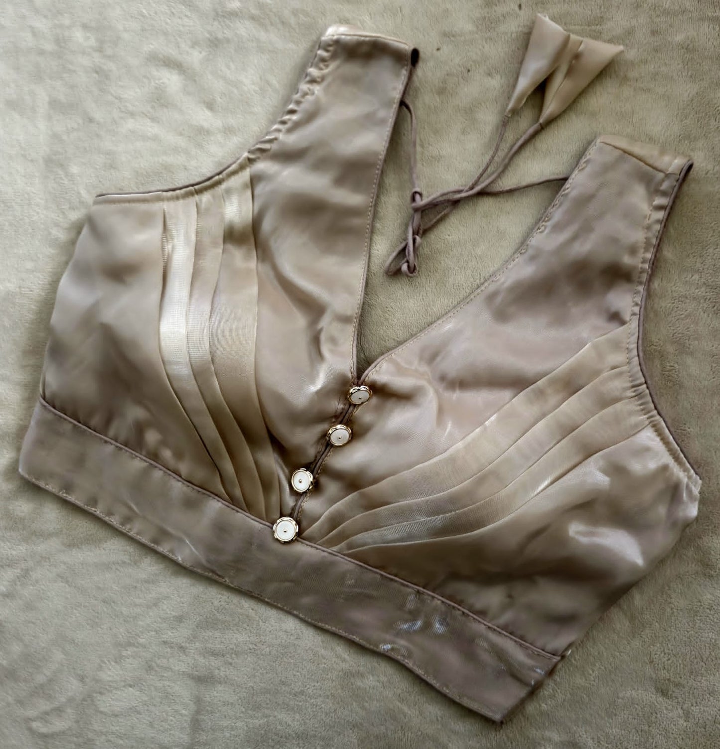 Blooming Organza Pleated Blouse With Buttons