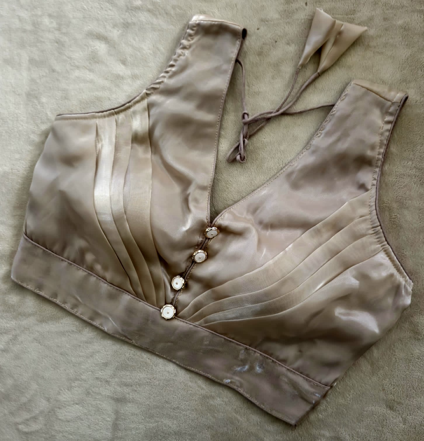 Blooming Organza Pleated Blouse With Buttons