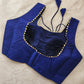 Solid Blue Color Tapeta Silk Blouse With Lace