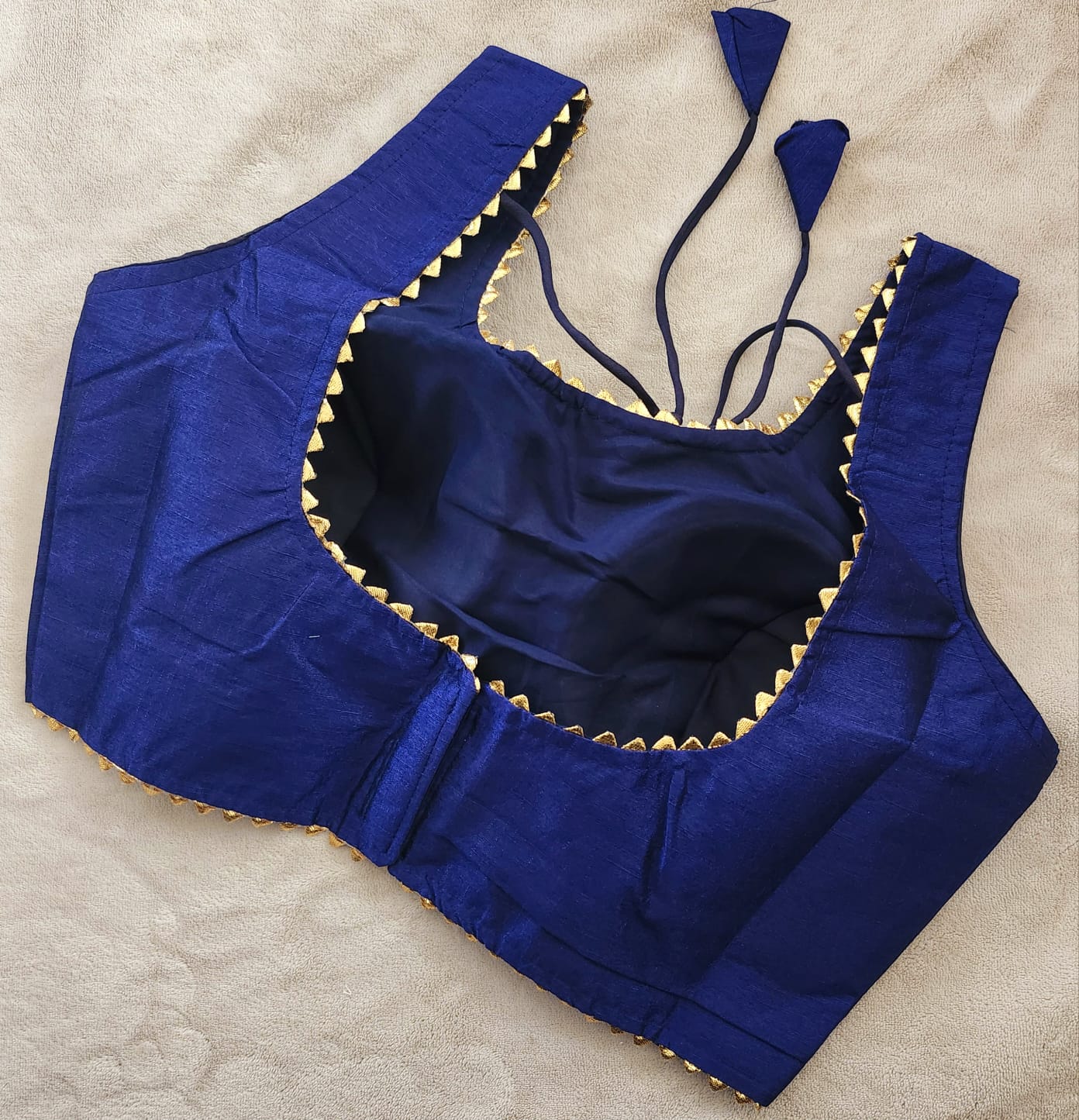 Solid Blue Color Tapeta Silk Blouse With Lace