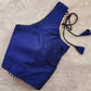Solid Blue Color Tapeta Silk Blouse With Lace