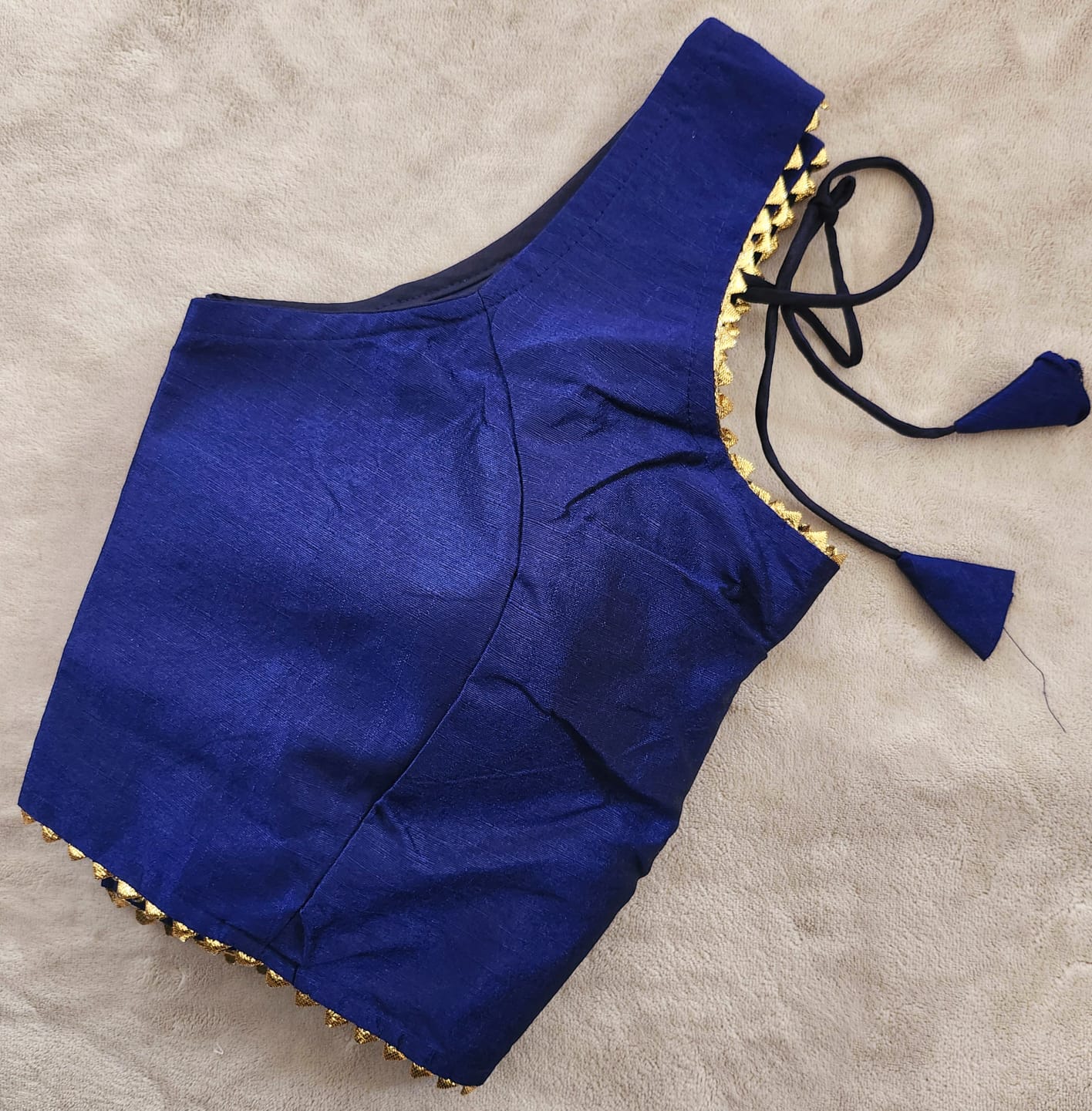 Solid Blue Color Tapeta Silk Blouse With Lace