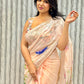 Pale Peach Floral Printed Chiffon Saree With Chikankari Borders