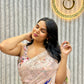 Pale Peach Floral Printed Chiffon Saree With Chikankari Borders