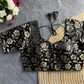 Black Daisy Shimmer Jacquard Silk Designer Blouse