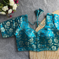Rama Green Daisy Shimmer Jacquard Silk Designer Blouse
