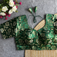 Green Daisy Shimmer Jacquard Silk Designer Blouse