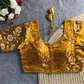 Mustard Yellow Daisy Shimmer Jacquard Silk Designer Blouse