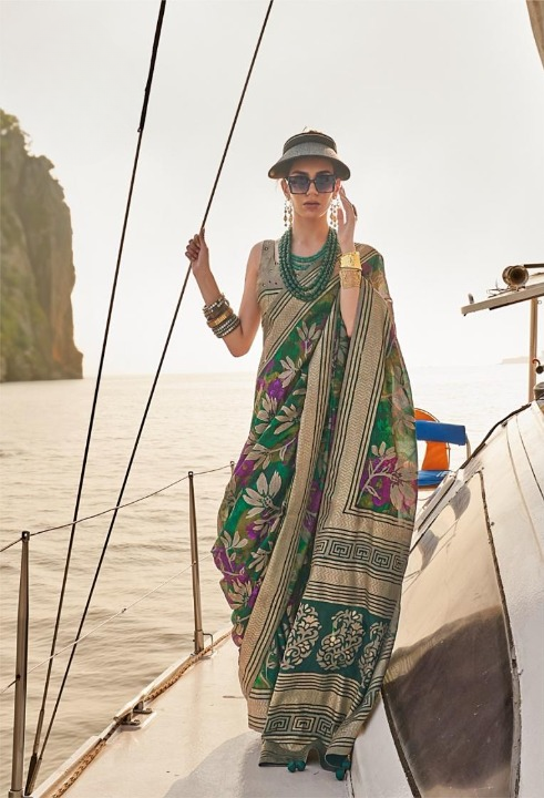 STORI Green Floral Soft Georgette Saree