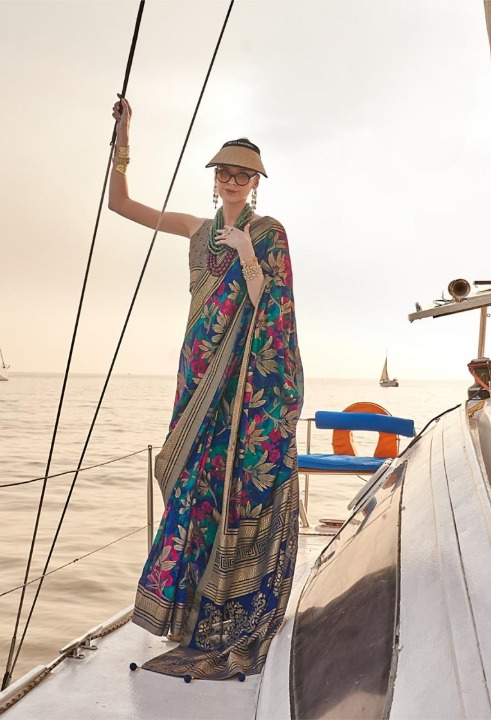 STORI Floral Blue Saree