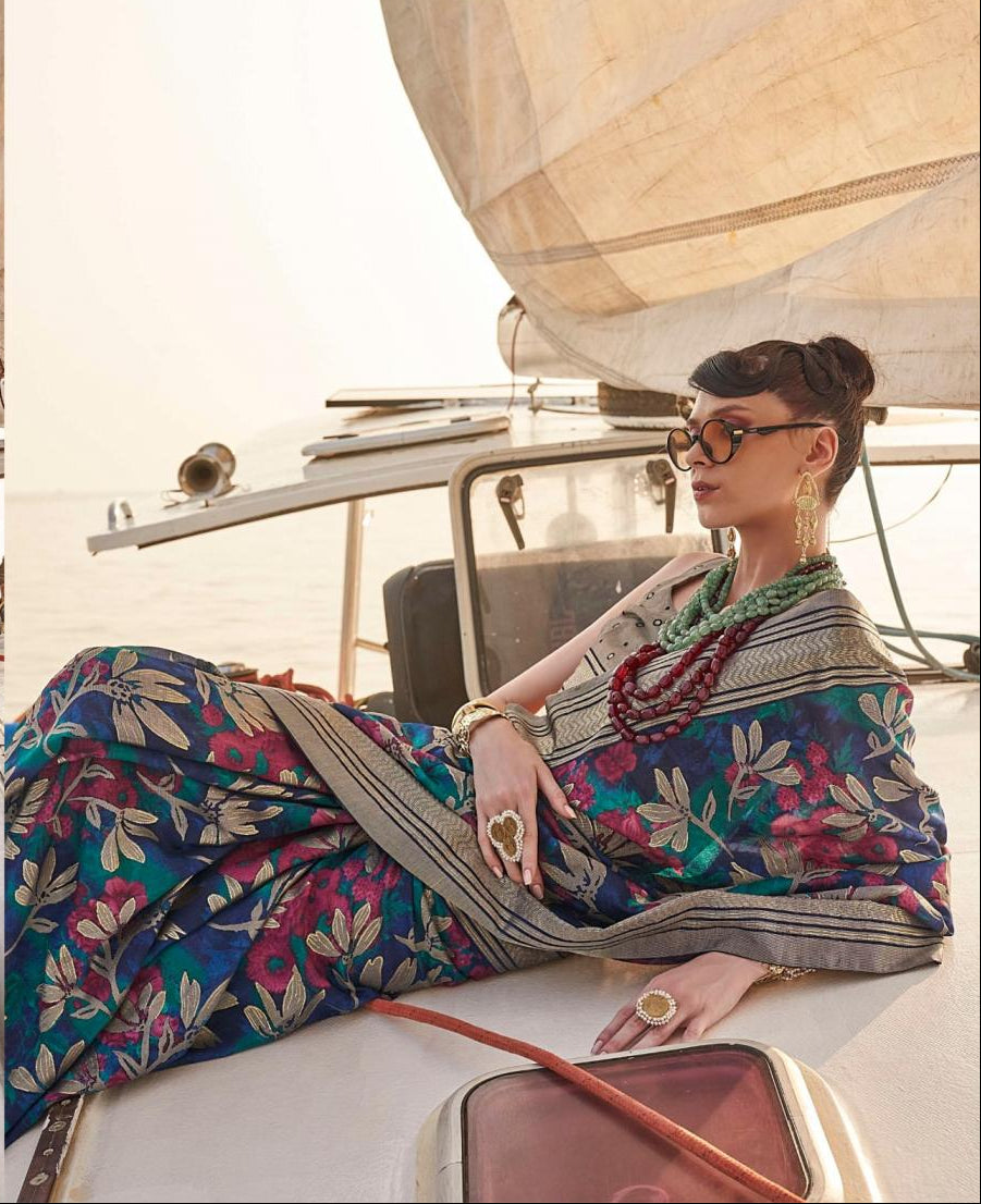 STORI Floral Blue Saree