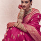 Strawberry Pink Silk Saree With Multicolor Blouse