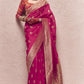 Strawberry Pink Silk Saree With Multicolor Blouse