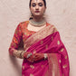 Strawberry Pink Silk Saree With Multicolor Blouse