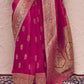 Strawberry Pink Silk Saree With Multicolor Blouse