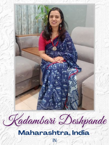 Kadambari Deshpande in Indigo Blue Sitaar Printed Handloom Cotton Mulmul Saree
