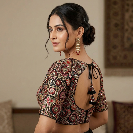 Moomal Multicolor Sequin and Embroidered Designer Georgette Blouse