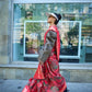 Red Floral Printed Satin & Organza Blend Silk Saree