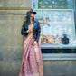 Golden Floral Printed Satin & Organza Blend Silk Saree