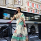 Forest Green Floral Printed Satin & Organza Blend Silk Saree