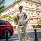 Forest Green Floral Printed Satin & Organza Blend Silk Saree