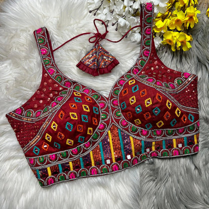 Kutchi Embroidered Blouse With Elbow Sleeves