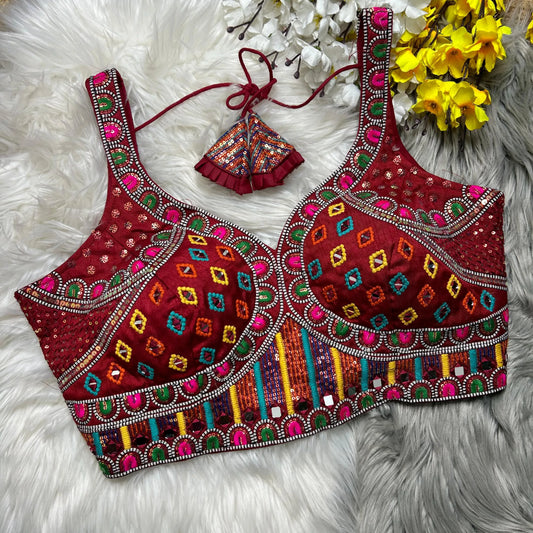 Kutchi Embroidered Blouse With Elbow Sleeves