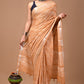 Latte Brown Linen Saree With Handblock Floral Prints