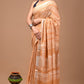 Latte Brown Linen Saree With Handblock Floral Prints
