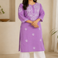 Zaarah Lavendar Handcrafted Soft Modal Cotton Chikankari Kurti