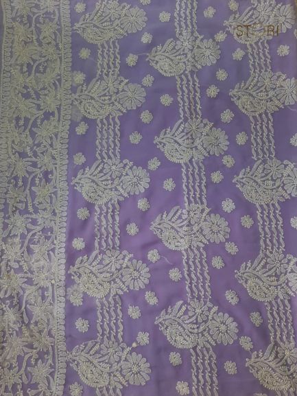 Lavendar Sanah Handcrafted Lucknowi Chikankari Saree
