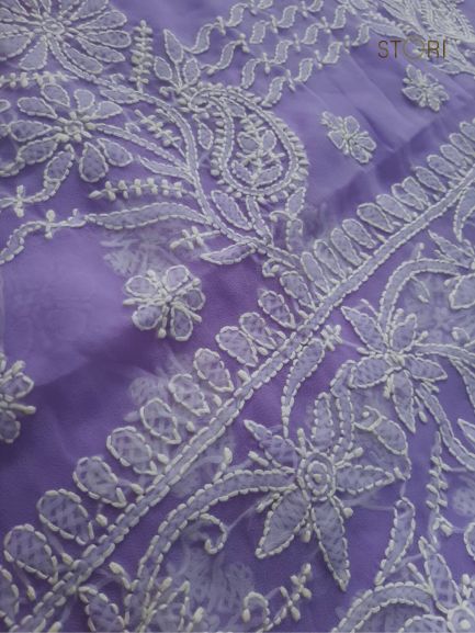 Lavendar Sanah Handcrafted Lucknowi Chikankari Saree