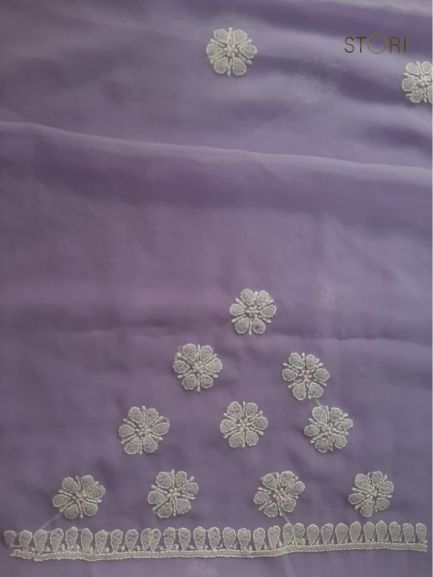 Lavendar Sanah Handcrafted Lucknowi Chikankari Saree