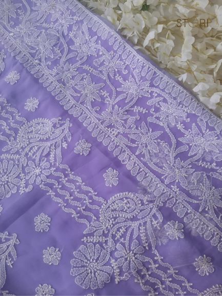 Lavendar Sanah Handcrafted Lucknowi Chikankari Saree