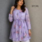 Lavender Printed Floral Georgette Short Chikankari Kurti With Dori