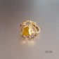 Lemon Quartz Raw Stone Rose Pattern Finger Ring