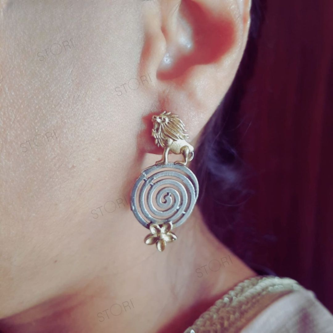 Lion Dual Tone Oxidised Earrings