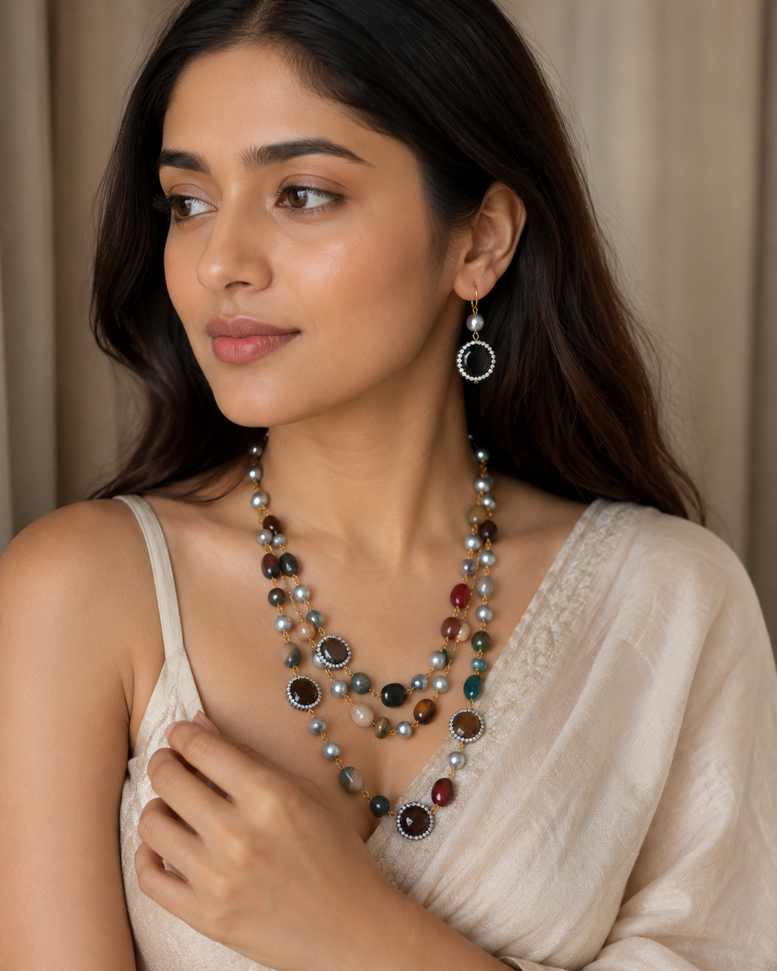 MARTHA 2 LAYER NECKLACE AND EARING SET