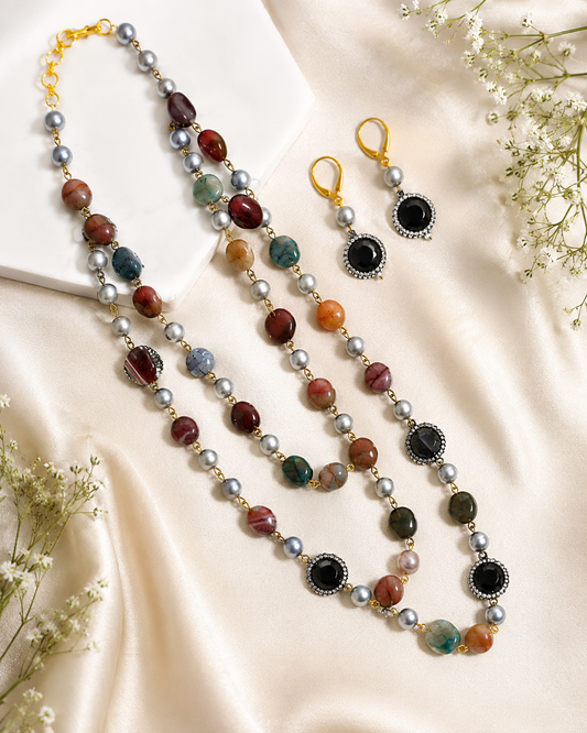 MARTHA 2 LAYER NECKLACE AND EARING SET