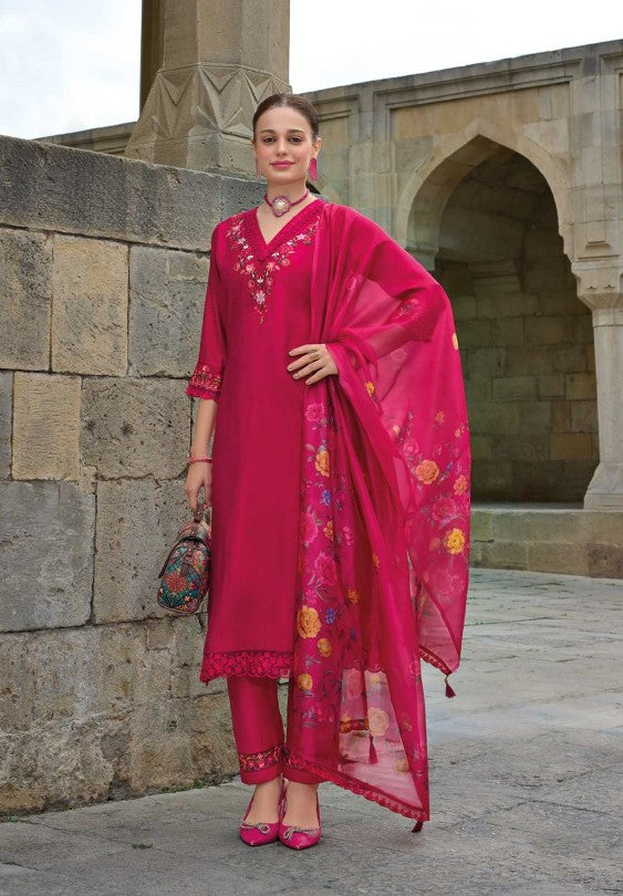 Rani Pink Embroidered Viscose Salwar Suit
