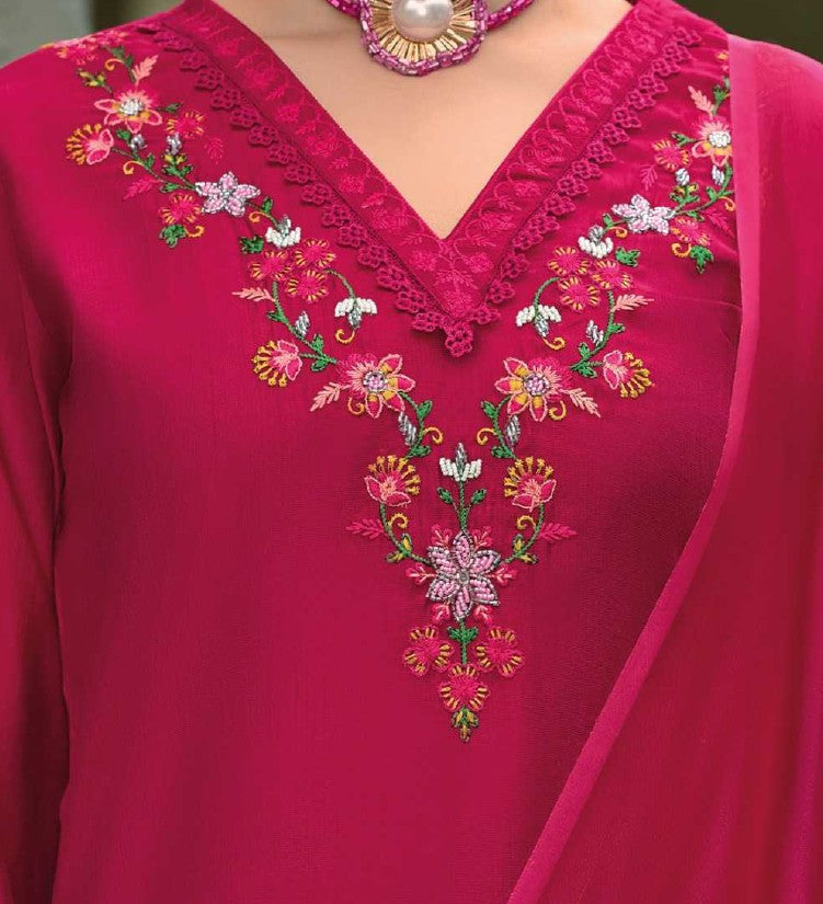 Rani Pink Embroidered Viscose Salwar Suit