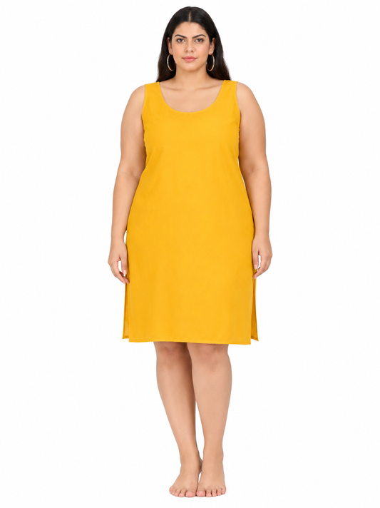 Mango Yellow Cotton Long Inner Slip Plus SIze
